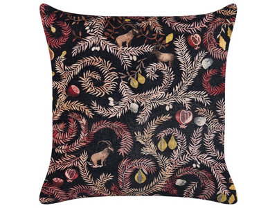 Beliani Throw Cushion Ricinus Velvet 45 X 45 Cm Black Oriental Pattern