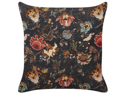Beliani Throw Cushion Ramonda Velvet 45 X 45 Cm Multicolour Floral Pattern