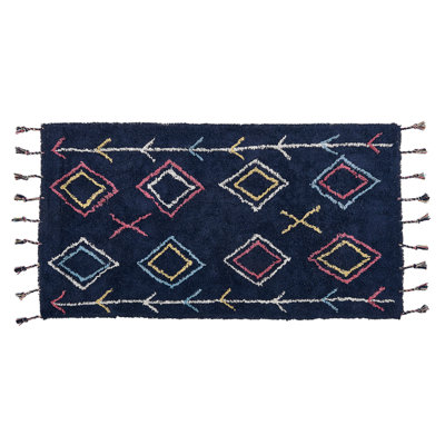B&Q -  Rug Corum Black 80 X 150 Cm Cotton