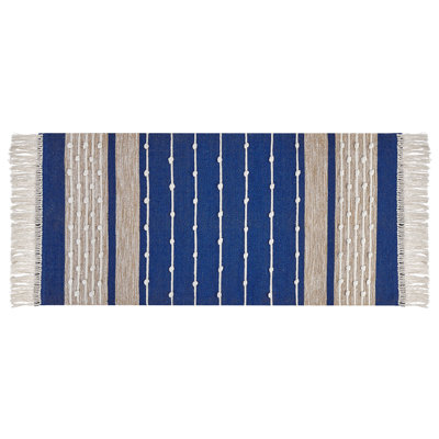 B&Q -  Rug Kondhali Blue 80 X 150 Cm Cotton