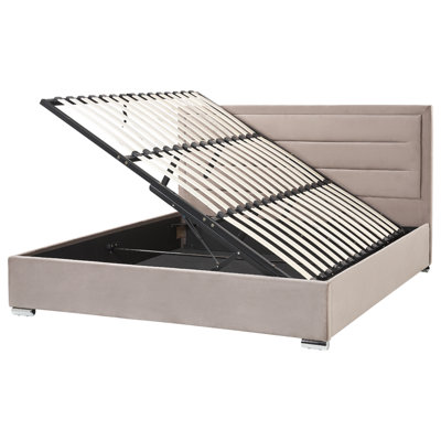 Beliani Ottoman Bed Rouen Velvet Taupe 180 X 200 Cm (Eu Super King) from B&Q