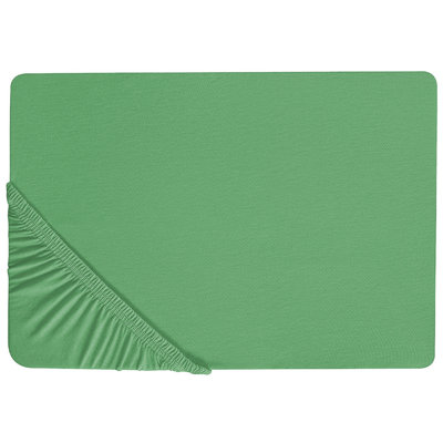Beliani Green Fitted Sheet Janbu Cotton 140 X 200 Cm