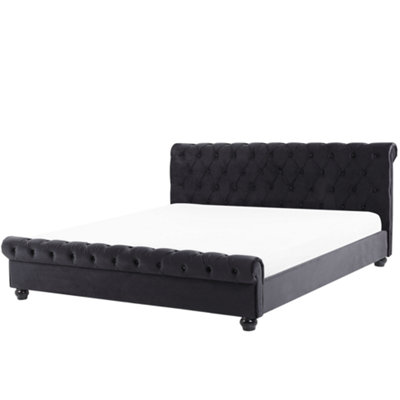 Beliani Waterbed Velvet Avallon 180 X 200 Cm (Eu Super King) Black from B&Q