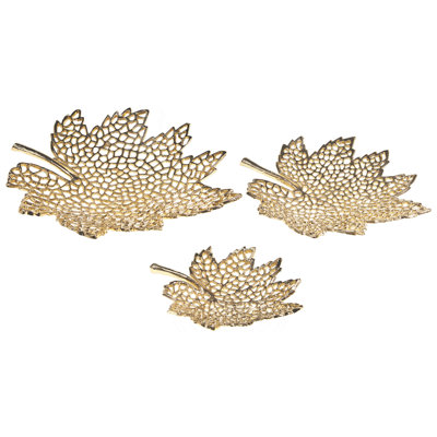 Beliani Set Of 3 Trinket Dishes Leaf Pemali Metal Gold from B&Q