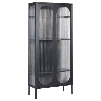 Beliani Glass Display Cabinet Foxton Metal 80 Cm Black