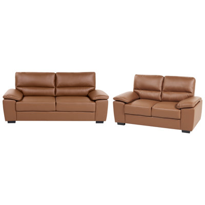 Beliani Living Room Set 5 Seater Vogar Faux Leather Golden Brown from B&Q