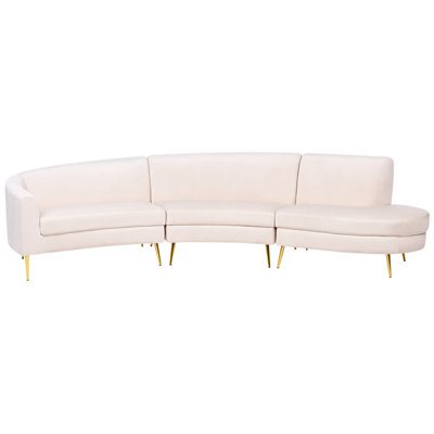 Beliani Curved Sofa 4 Seater Moss Velvet Light Beige from B&Q