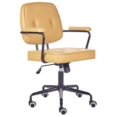 Beliani Desk Chair Swivel Pawnee Faux Leather Yellow