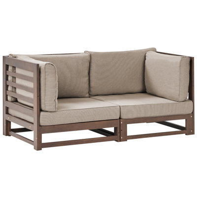 Beliani Garden Sofa 2 Seater Trani Modular Certified Acacia Wood Dark Brown from B&Q