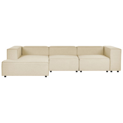 Beliani Modular Corner Sofa 3 Seater Aprica Faux Linen Beige Right Hand from B&Q