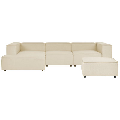 Beliani Modular Corner Sofa 3 Seater Aprica Faux Linen Beige With Ottoman Right Hand from B&Q