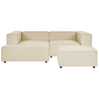 Beliani Modular Corner Sofa 2 Seater Aprica Faux Linen Beige With Ottoman Right Hand from B&Q