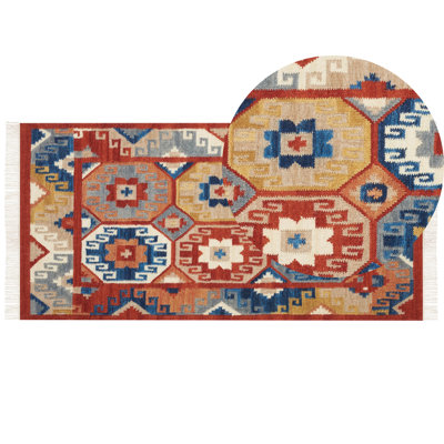 Beliani Wool Kilim Area Rug 80 X 150 Cm Multicolour Lusarat