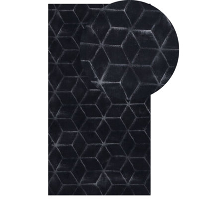 B&Q -  Faux Fur Rug Thatta Black 80 X 150 Cm