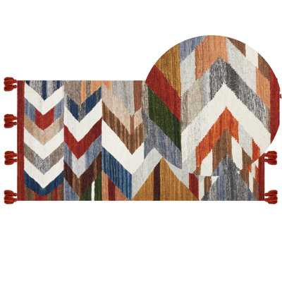 Beliani Wool Kilim Area Rug 80 X 150 Cm Multicolour Kanakeravan