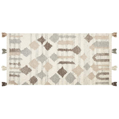 Beliani Wool Kilim Area Rug 80 X 150 Cm Multicolour Kaghtsrashen