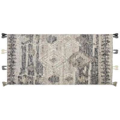 Beliani Wool Kilim Area Rug 80 X 150 Cm Aratashen Grey