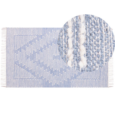 B&Q -  Rug Ansar Blue 80 X 150 Cm Cotton