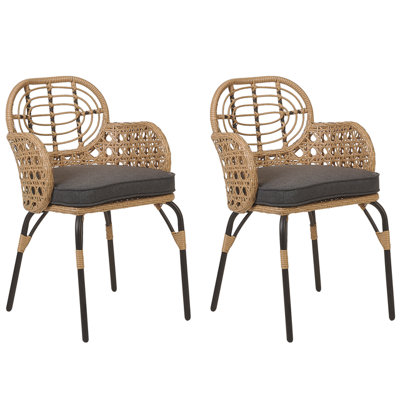 B&Q -  Set Of 2 Garden Chairs With Cushions Pratello Pe Rattan Natural