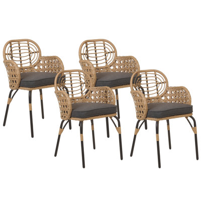 B&Q -  Set Of 4 Garden Chairs With Cushions Pratello Pe Rattan Natural