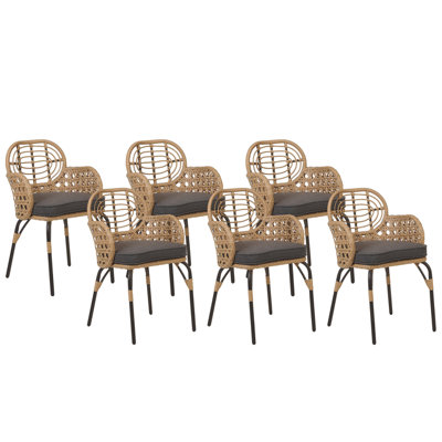 B&Q -  Set Of 6 Garden Chairs With Cushions Pratello Pe Rattan Natural