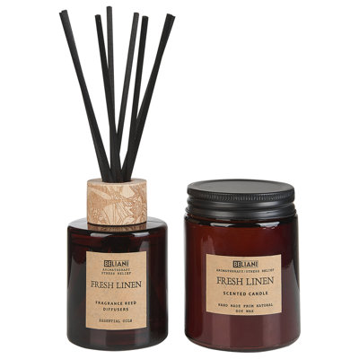 Beliani Brown/Dark Scented Candle With Fragrance Reed Diffuser Elegance