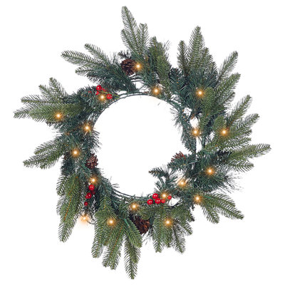 B&Q -  Christmas Wreath Led Whitehorn Dark Green 50 Cm