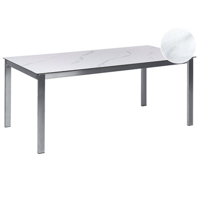 B&Q -  Garden Dining Table Cosoleto 180 Cm 90 Cm Marble Effect Glass White