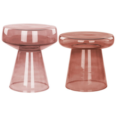 B&Q -  Set Of 2 Side Tables Laguna/caldera Glass Red