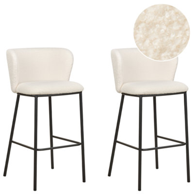 Beliani Set Of 2 Bar Chairs Mina Boucle White from B&Q