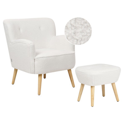 Beliani Armchair Tumba With Footstool Boucle White from B&Q