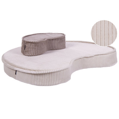 Beliani Floor Cushion Kids Pouffe Nili Velvet Light Beige