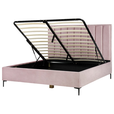 Beliani Ottoman Bed Sezanne Velvet Pink 180 X 200 Cm (Eu Super King) from B&Q