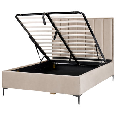 Beliani Ottoman Bed Sezanne Velvet Taupe 140 X 200 Cm (Eu Double) from B&Q