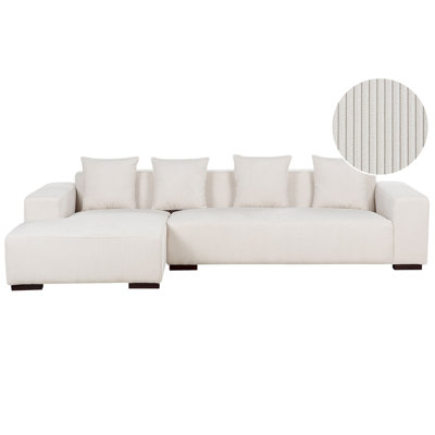 Beliani Corner Sofa 4 Seater Lungo Corduroy Off-White Right Hand from B&Q