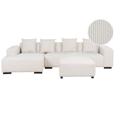 Beliani Corner Sofa 4 Seater Lungo Corduroy Off-White With Ottoman Right Hand from B&Q