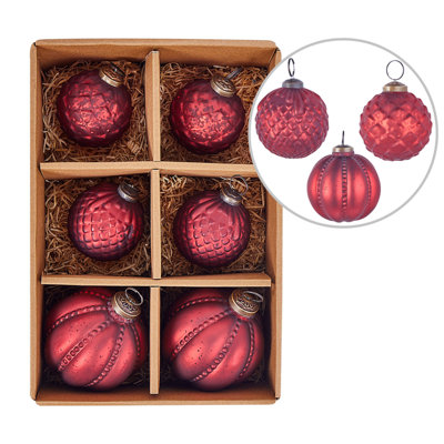 B&Q -  Set Of 6 Baubles Argentin Glass Red
