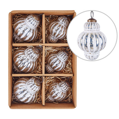 B&Q -  Set Of 6 Baubles Cremeux Glass Silver