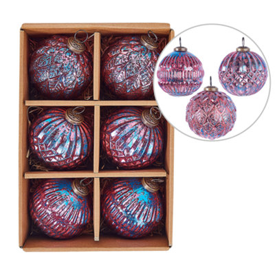 B&Q -  Set Of 6 Baubles Astral Glass Pink