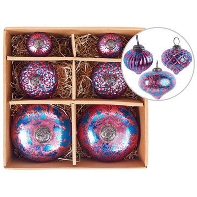 B&Q -  Set Of 6 Baubles Astrale Glass Pink
