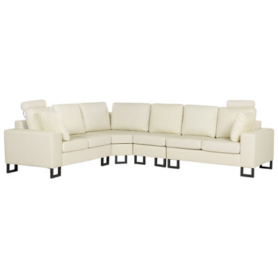 Beliani Corner Sofa 6 Seater Stockholm Leather Light Beige Right Hand from B&Q