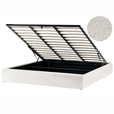 Beliani Ottoman Bed Without Headboard Dinan Boucle Off-White 180 X 200 Cm (Eu Super King)