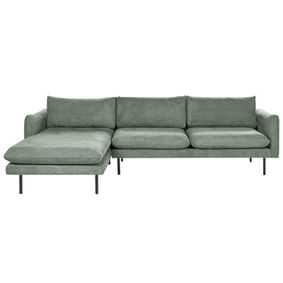 Beliani Corner Sofa 4 Seater Vinterbro Fabric Light Green Right Hand