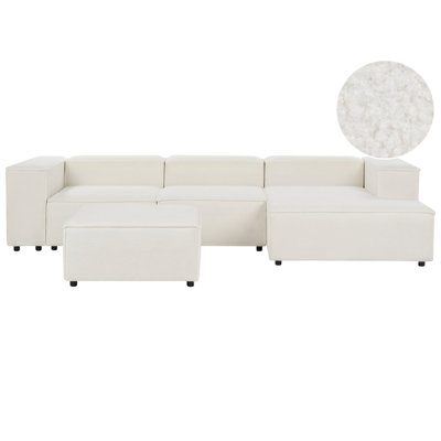 Beliani Modular Corner Sofa 3 Seater Ardal Boucle White With Ottoman Left Hand from B&Q