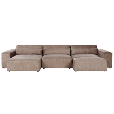 Beliani Modular Corner Sofa 5 Seater Hellnar Right Hand Light Brown Fabric With Ottoman from B&Q