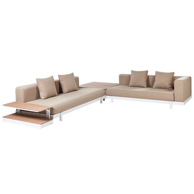 Beliani Garden Corner Sofa With Table 5 Seater Missanello Beige from B&Q