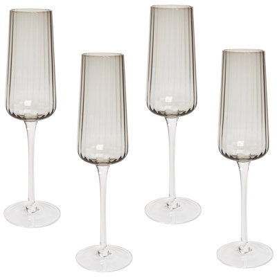 Beliani Set Of 4 Champagne Flutes Quartz 230 Ml Grey from B&Q