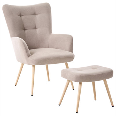 B&Q -  Wingback Chair Vejle With Footstool Fabric Beige