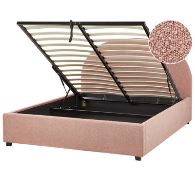 Beliani Ottoman Bed Boucle Vaucluse 140 X 200 Cm (Eu Double) Pastel Pink