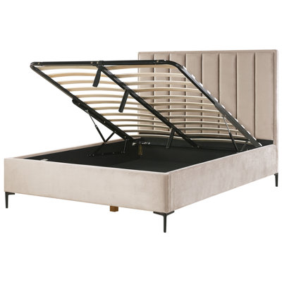 Beliani Ottoman Bed Sezanne Velvet Taupe 160 X 200 Cm (Eu King Size) from B&Q